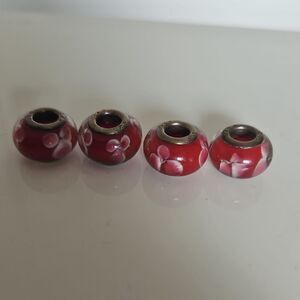 Murano Glass Floral Bead Set Of 4 Charms